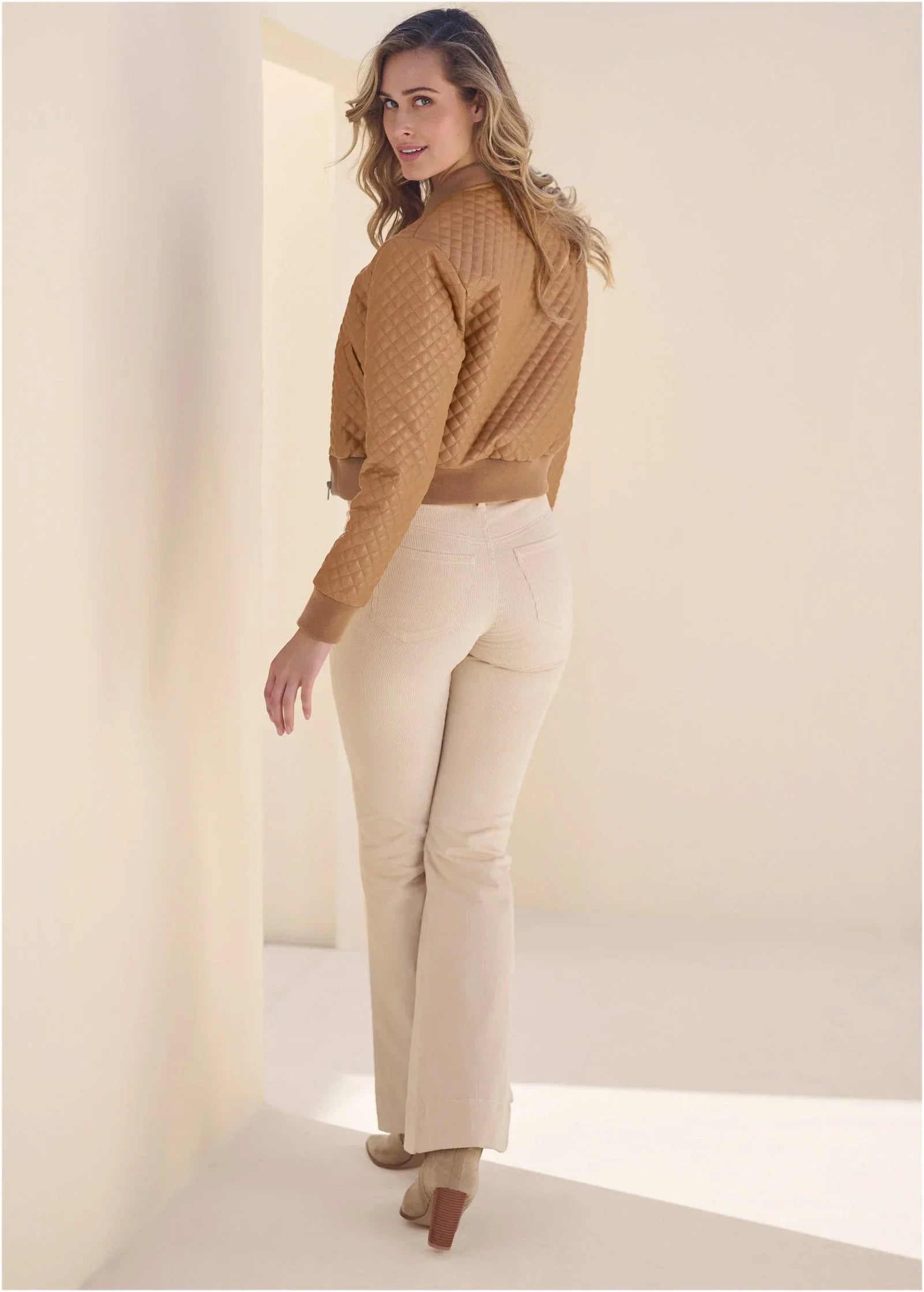 Faux Leather Bomber Jacket Tan