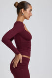 Modal Ruched Long Sleeve Top in Plum