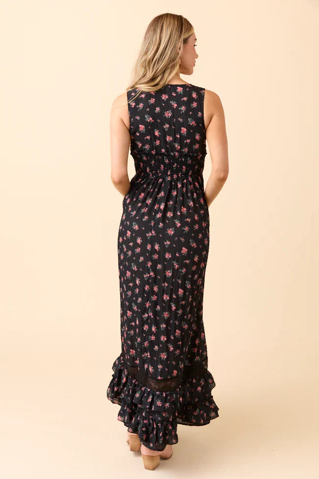 Lucky To Have You Sleeveless Black Floral Maxi Dress FINAL SALE