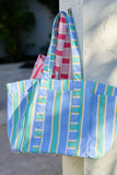 Tate Blue Striped Tote