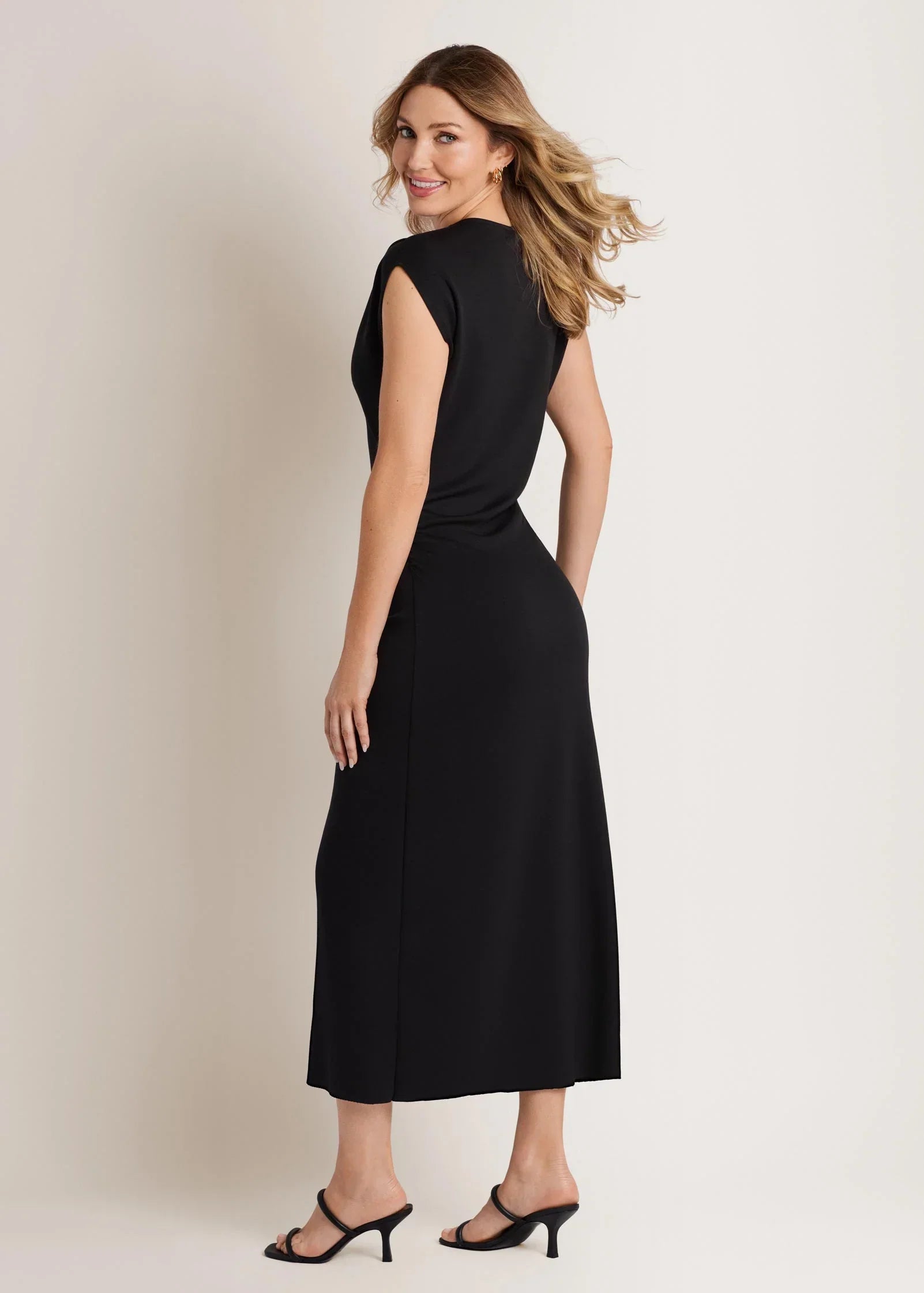 Side Ruched Midi Dress Jet Black