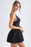 Lace Up Bubble Hem Corset Micro Mini Dress in Black