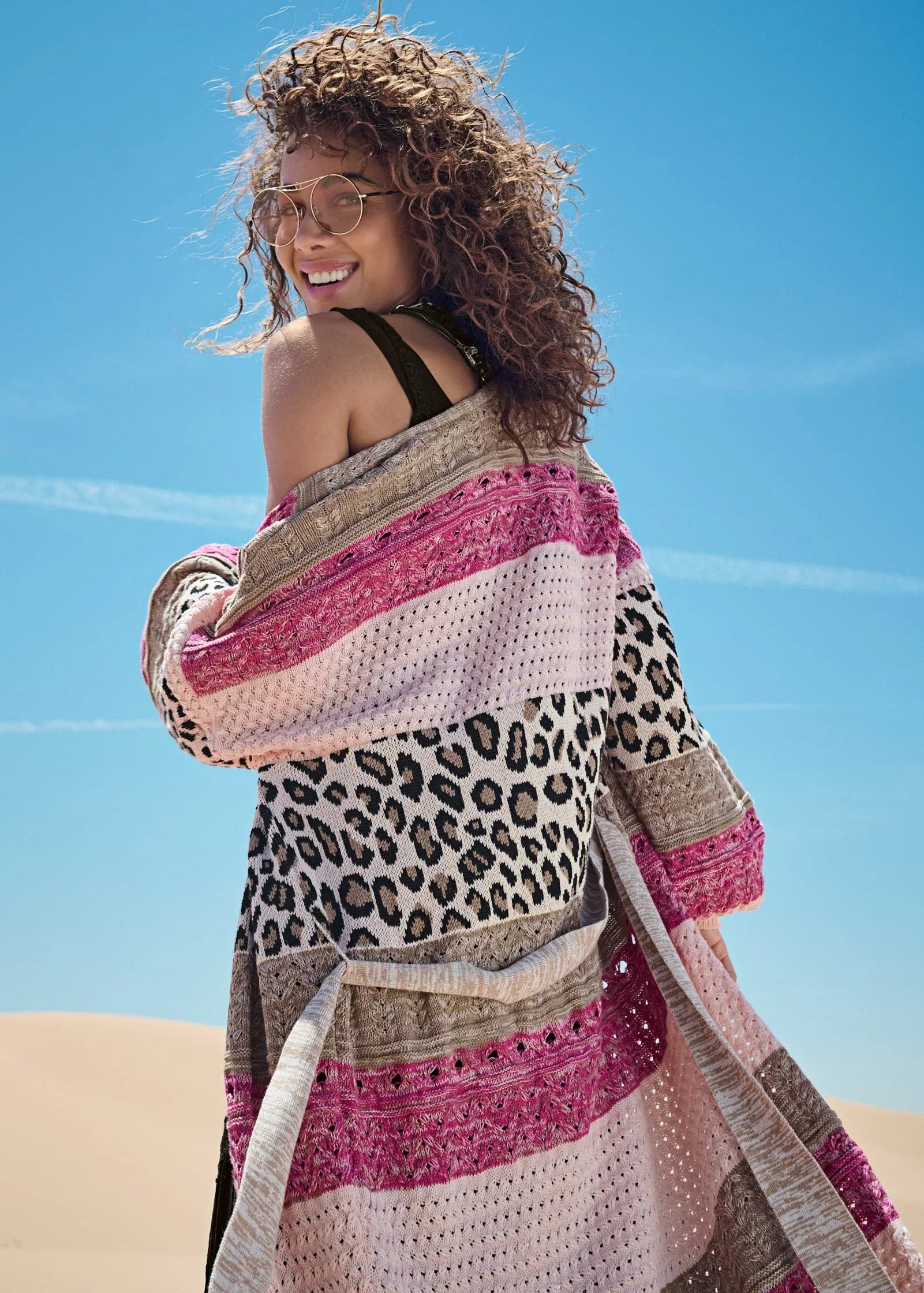 Mixed Print Belted Duster Pink Multi