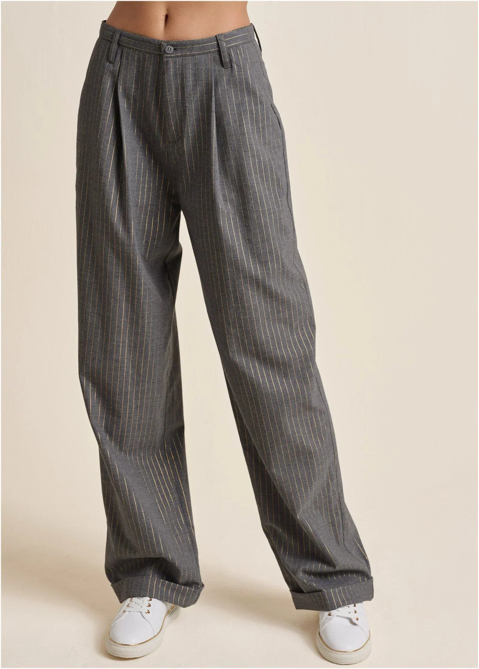 Stripe Wide Leg Trousers Grey Gold