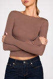 Ribbed Modal Ruched Long Sleeve Top in Mocha