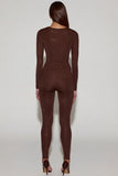 Embellished Jersey High Waisted Leggings in Chocolate Brown