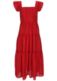 Textured Ruffle Maxi Dress Red