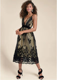 Velvet Floral Midi Dress Black Nude