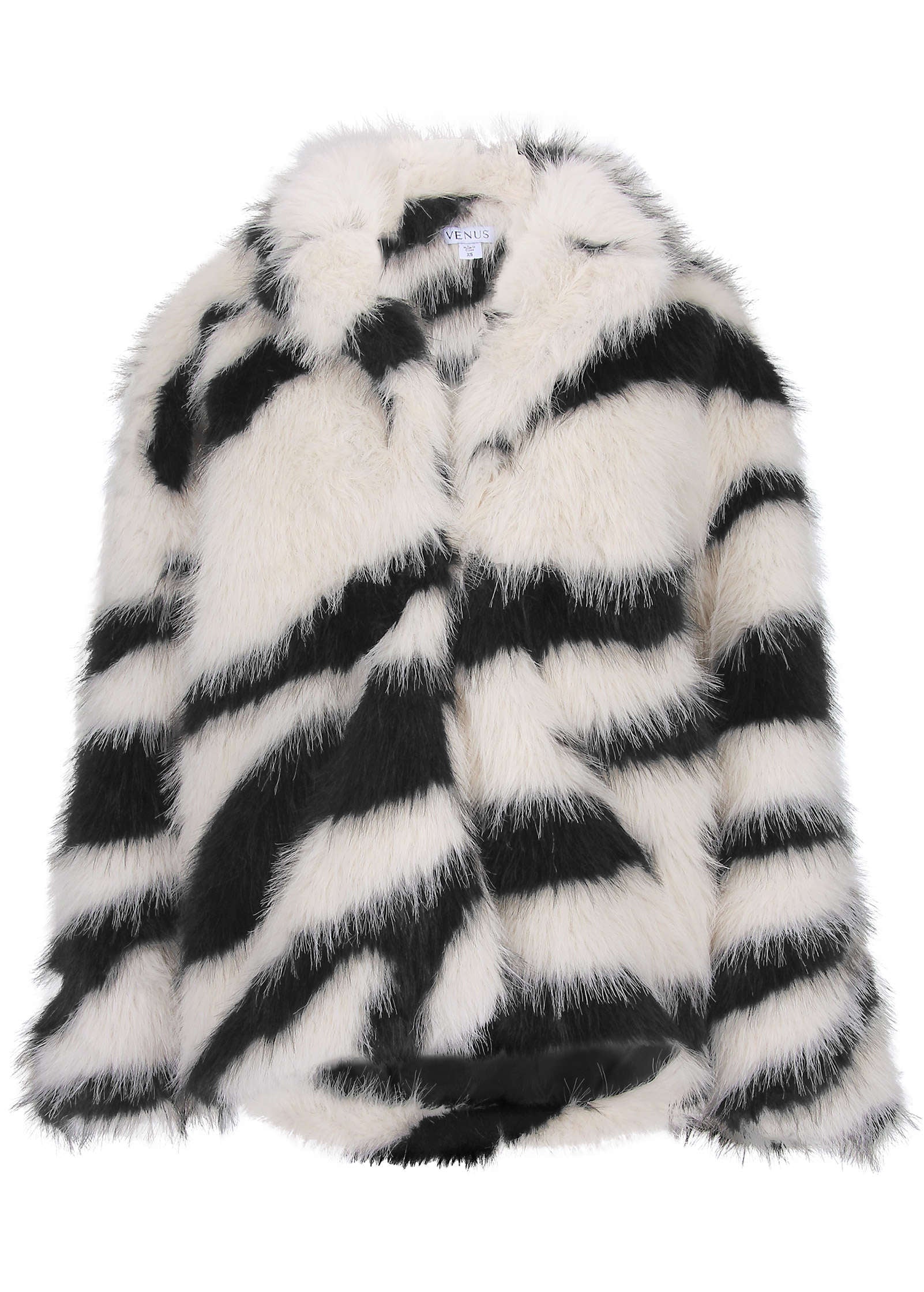 Zebra Print Faux Fur Coat White Multi