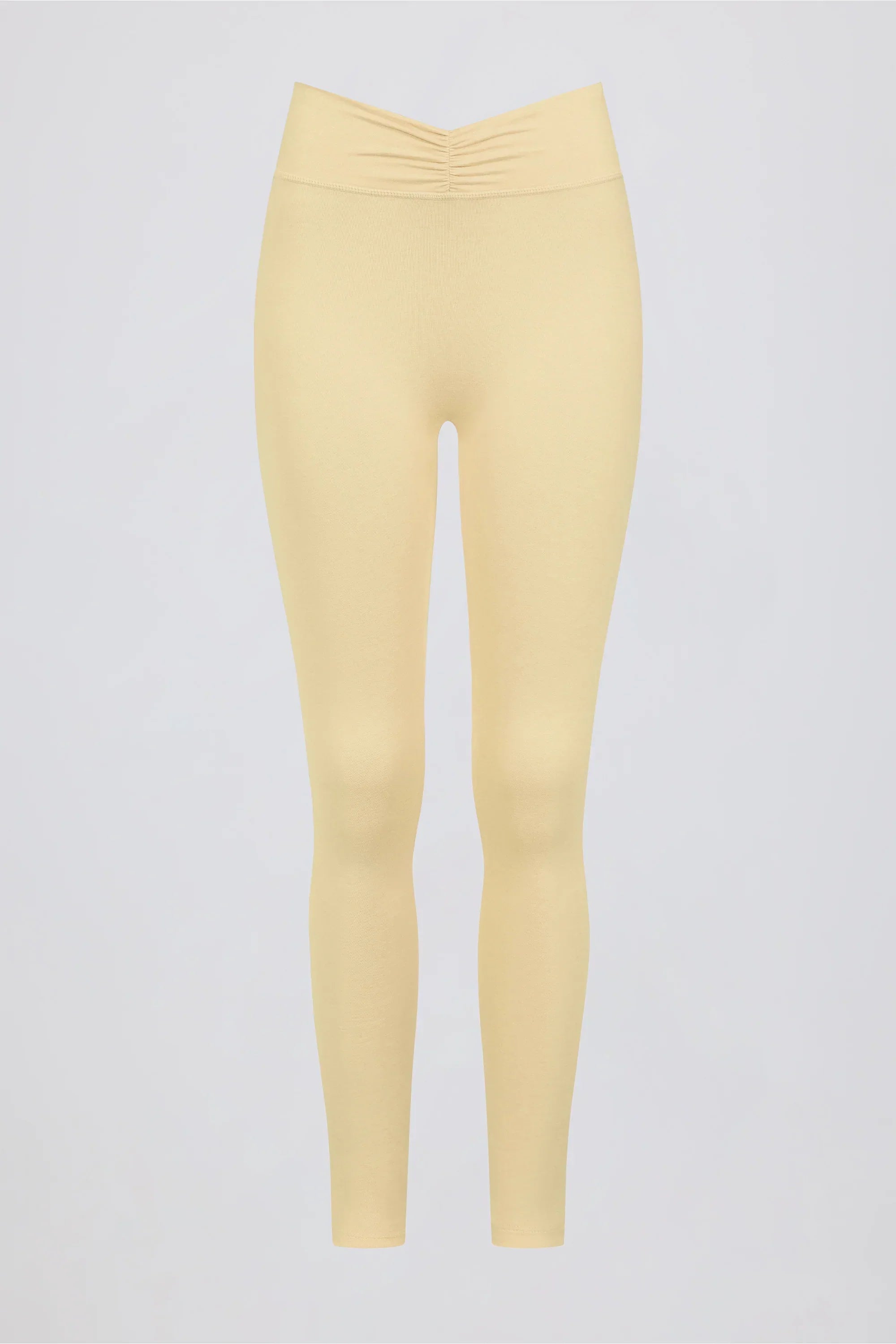 Brushed Jersey Ruched Mid Rise Leggings in Lemon Marl