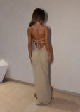True To Form Lurex Ruffle Maxi Dress Gold