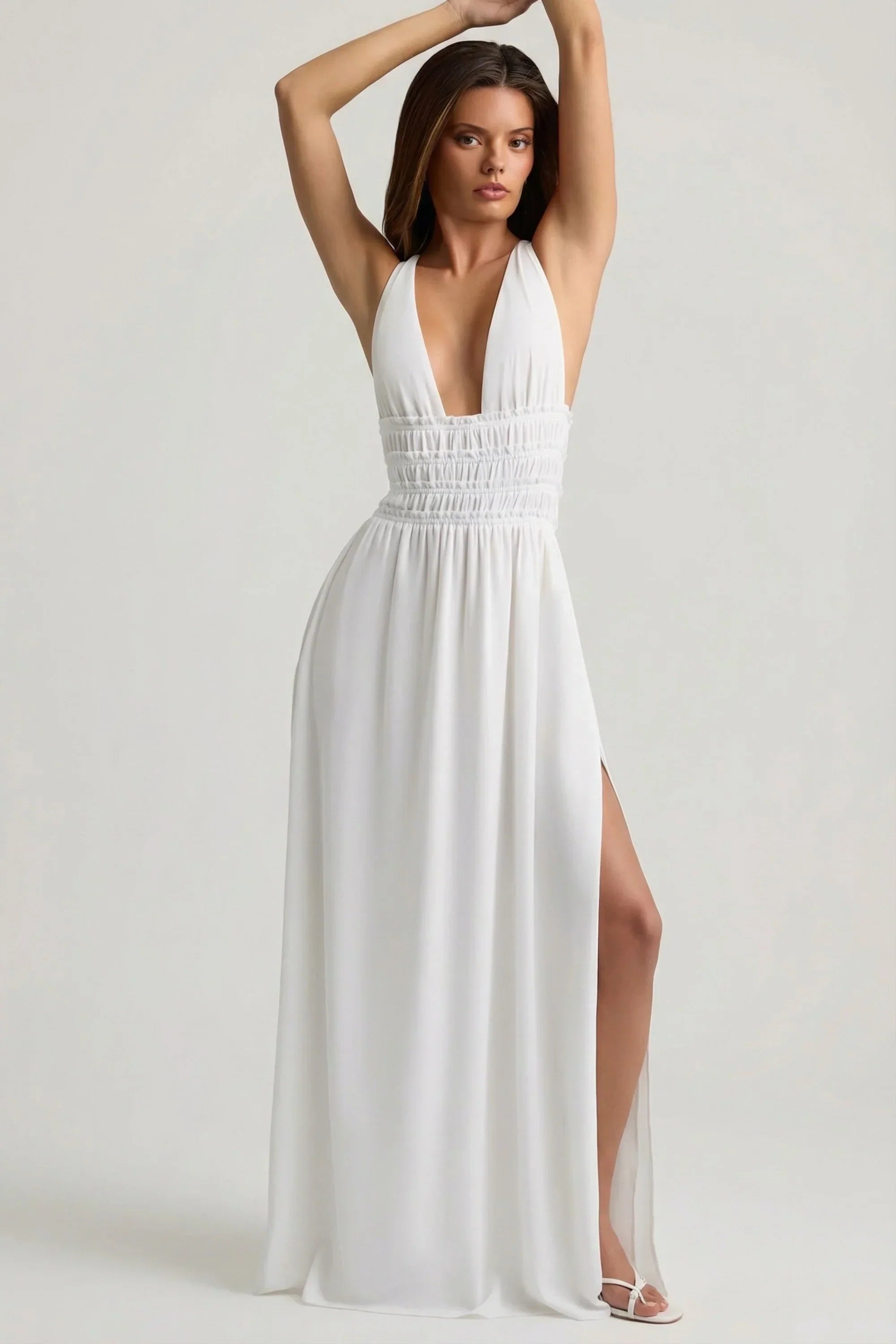 Plunge Cross Back Maxi Dress in White