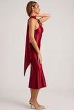 Asymmetric Scarf Detail Midaxi Dress in True Red