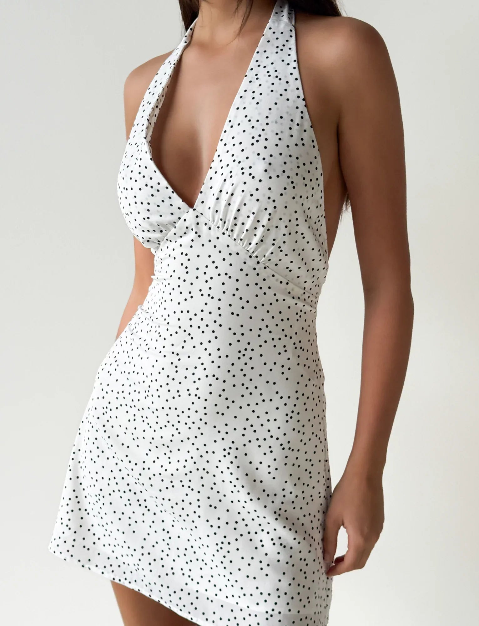 DYLAN HALTER MINI DRESS WHITE POLKA
