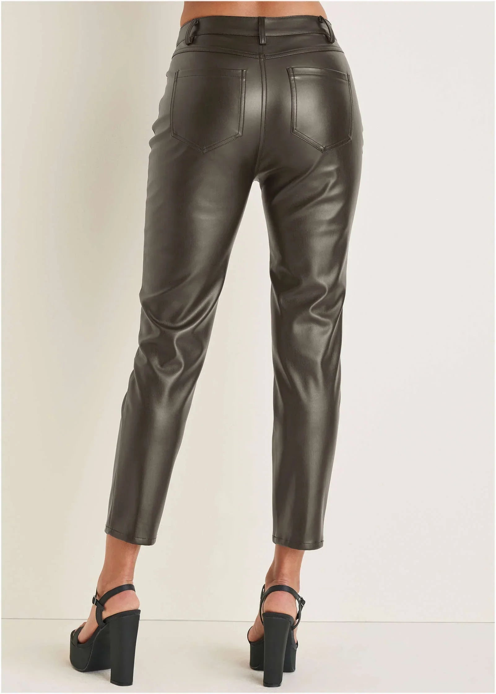 Faux Leather Straight Pants Brown
