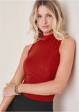 Glitter Knit Mock Neck Tank Racing Red Glitter Knit