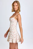 Lace Trim Ruched Mini Dress in Small Rose Print