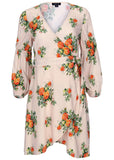 Printed Wrap Mini Dress Orange Bella