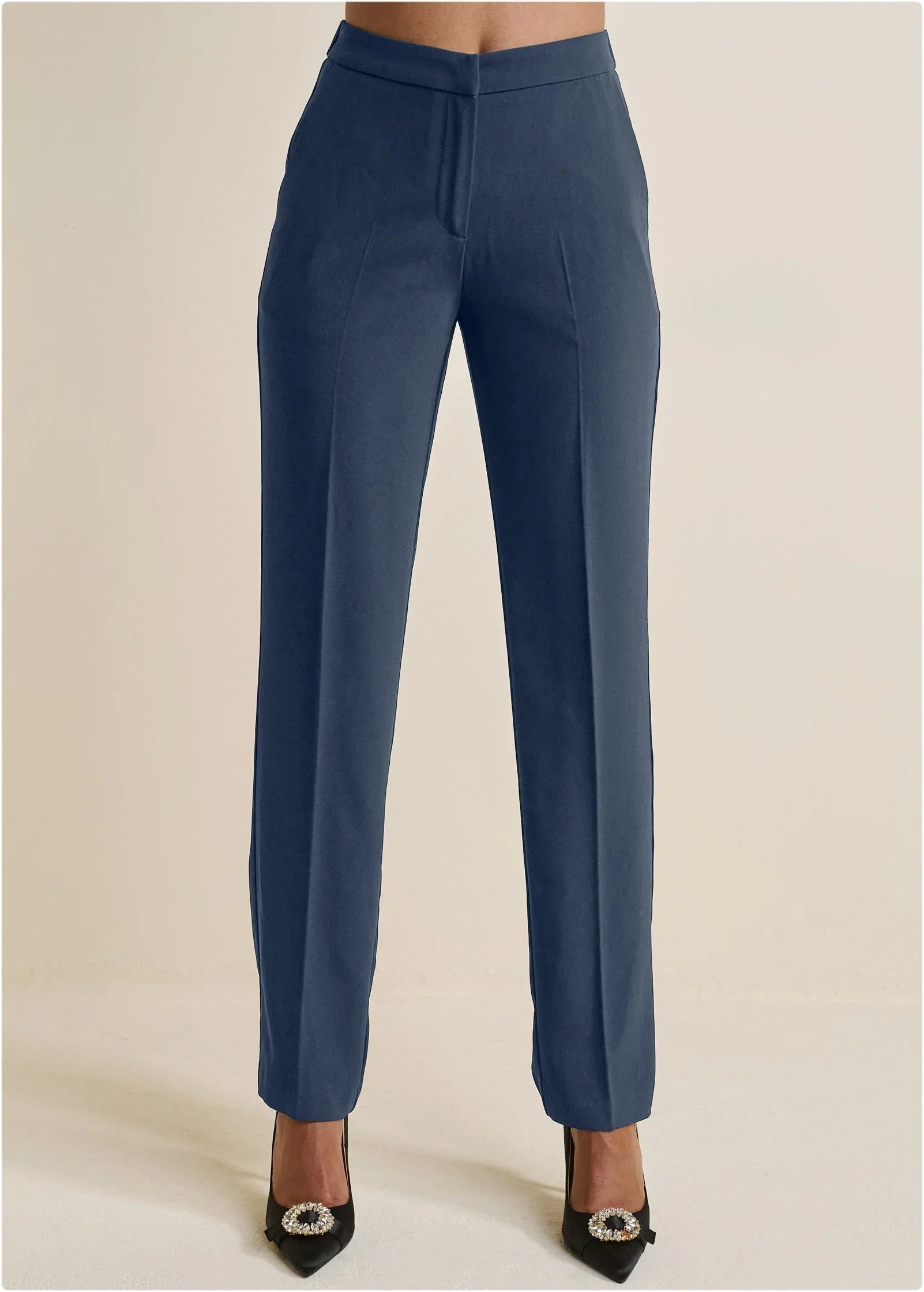 High Rise Straight Trousers Navy
