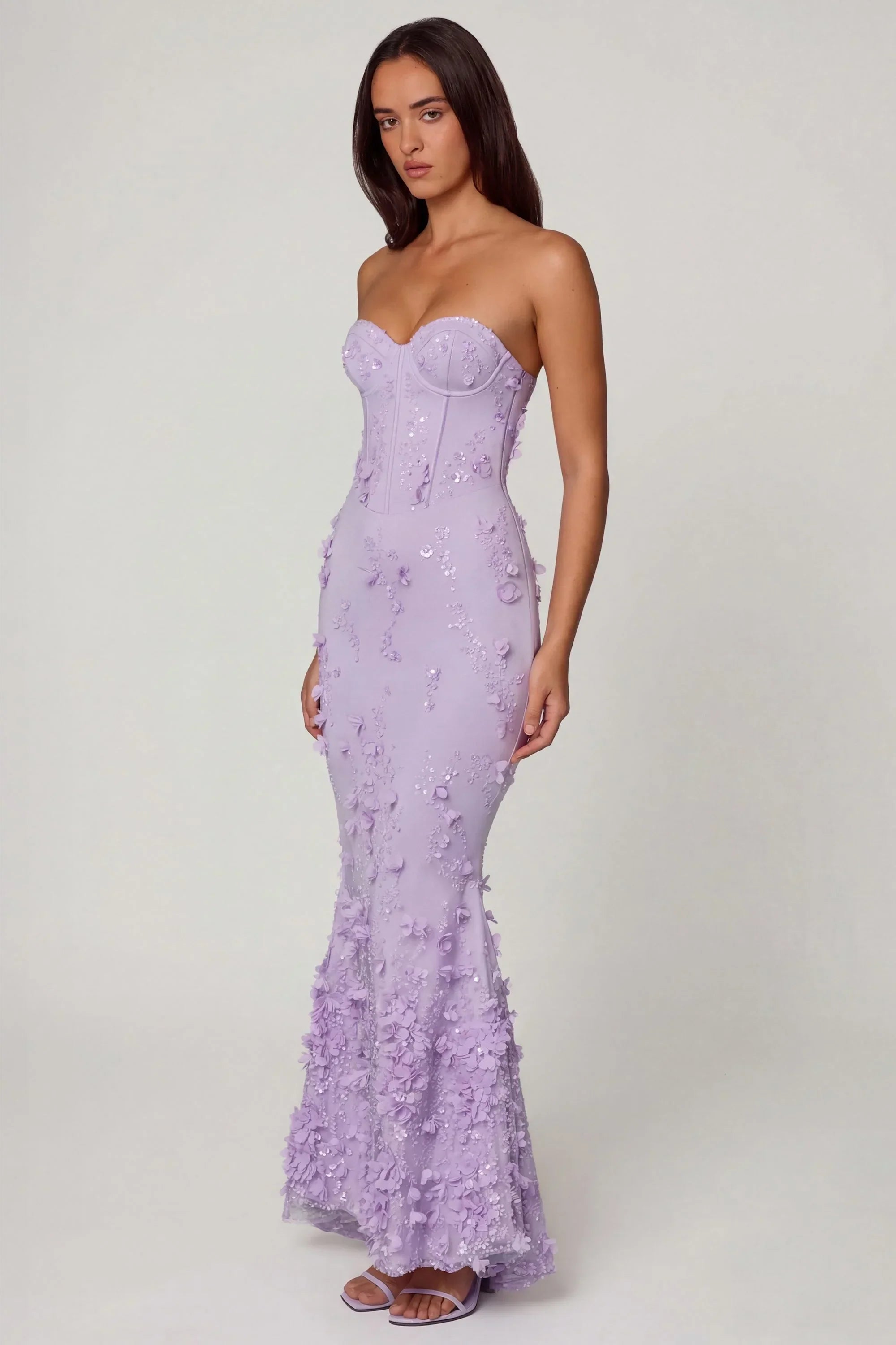 Lace Up Corset Maxi Dress in Lilac