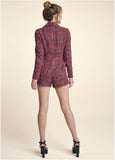 Tweed Button Detail Romper Red Black