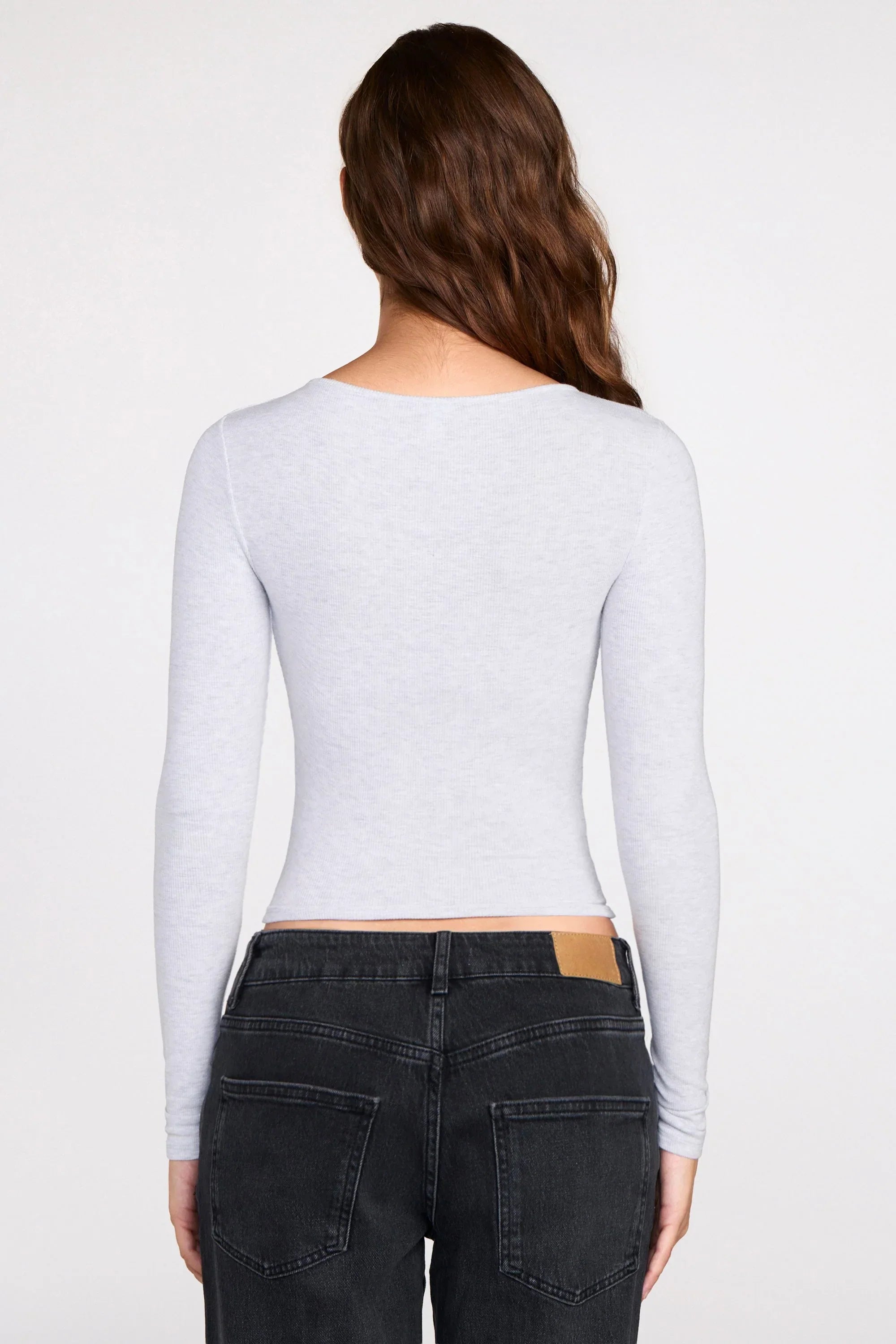 Ribbed Modal Ruched Long Sleeve Top in Grey