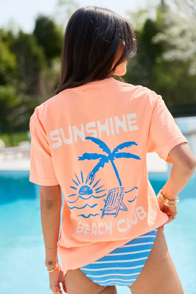 Sunshine Beach Club Neon Orange Graphic Tee