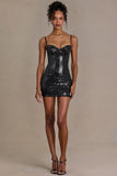 Sequin Lace Corset Mini Dress in Black
