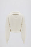 Ribbed Knit Zip Up Cropped Sweatshirt in Ivory