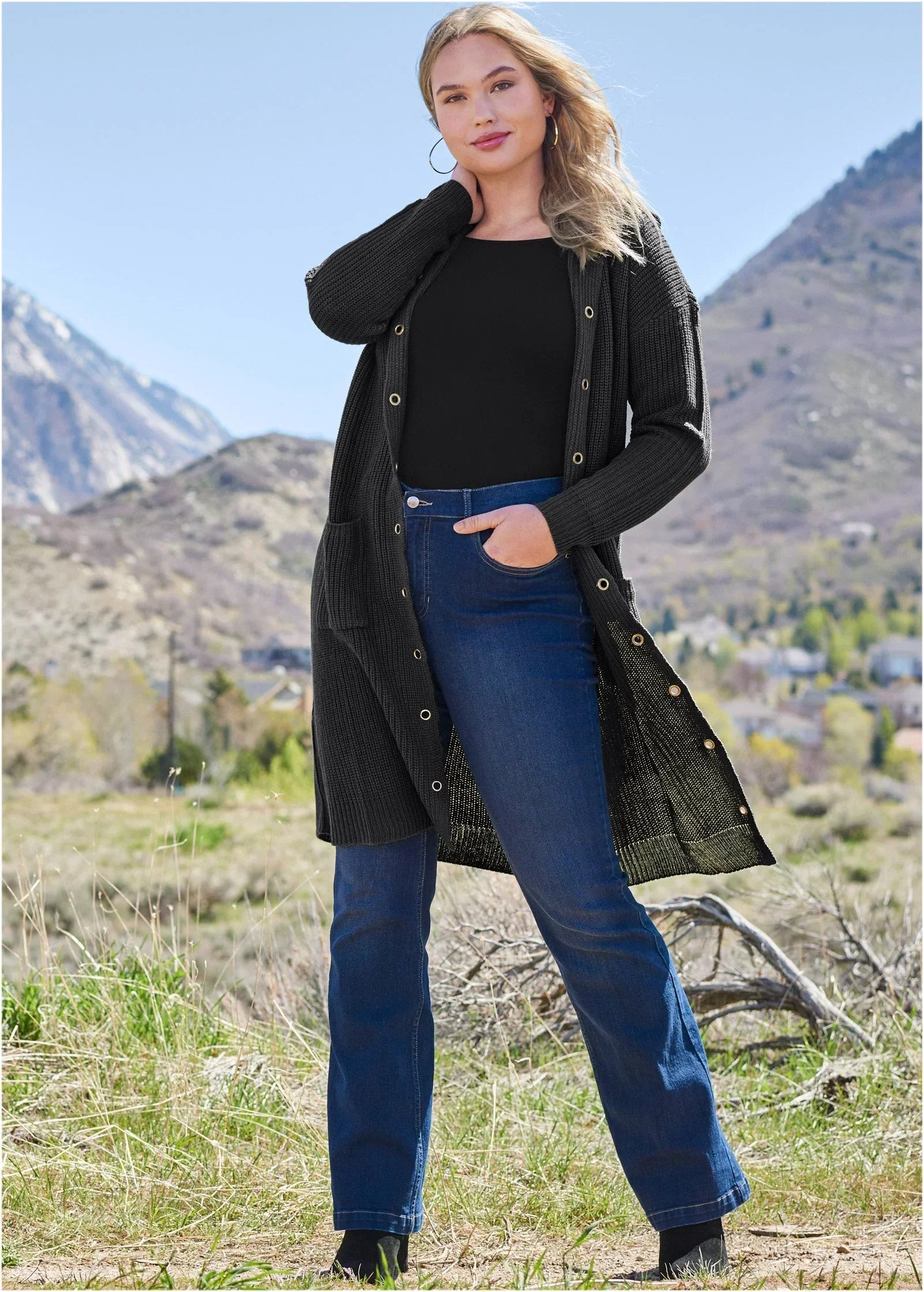 Grommet Detail Duster Black