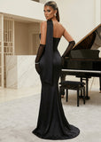 Shadowed Beauty Satin Gown with Neck Scarf Black