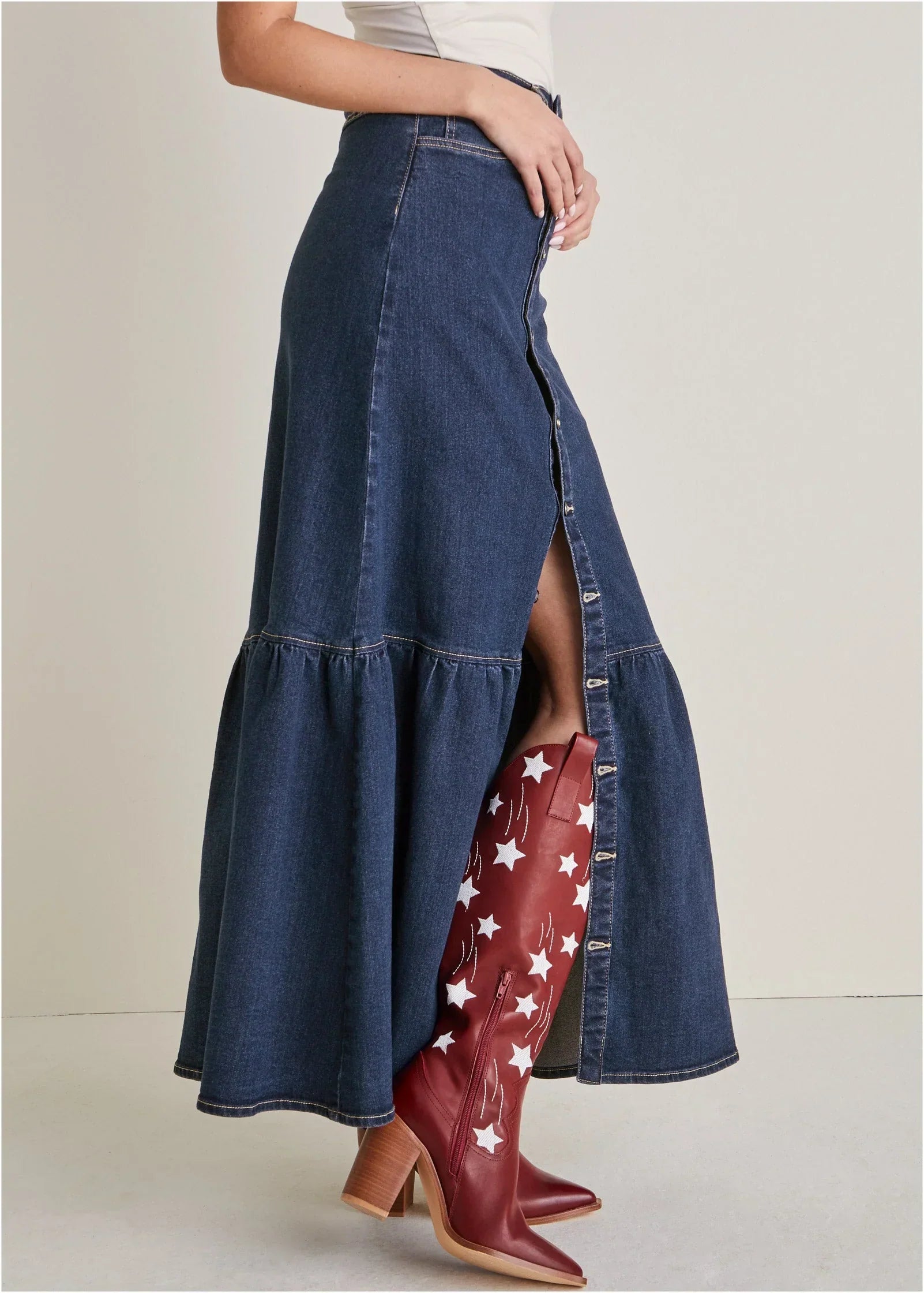 Denim Button Down Skirt Dark Wash