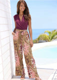 Tie Detail Printed Pants Taupe Multi