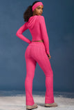 Cable Knit Foldover Flared Trousers in Hot Pink