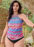 Hanky Hem High Neck Tankini Top Sunset Jive