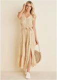 Flutter Sleeve Maxi Dress Peach White
