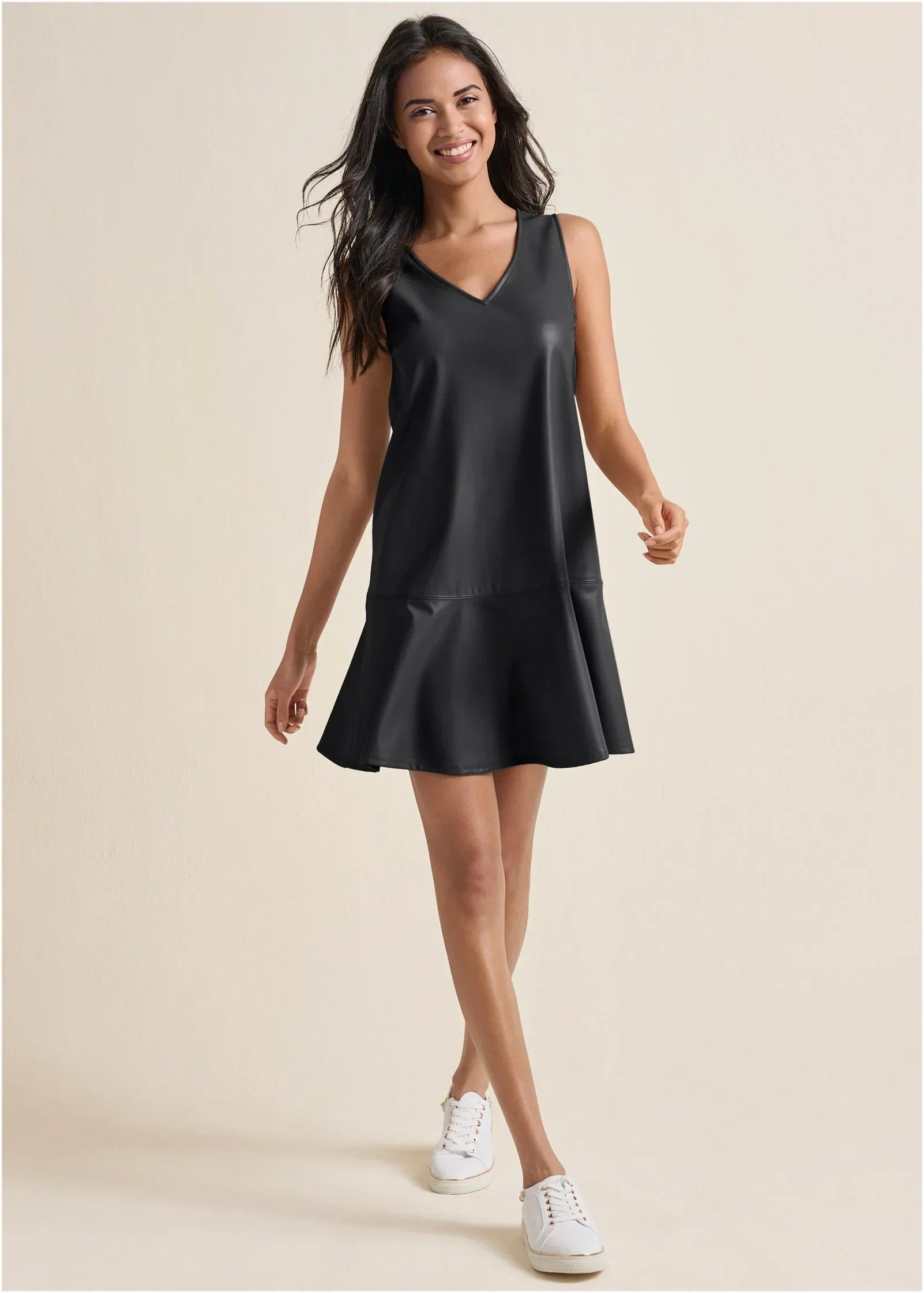 Faux Leather Mini Dress Jet Black