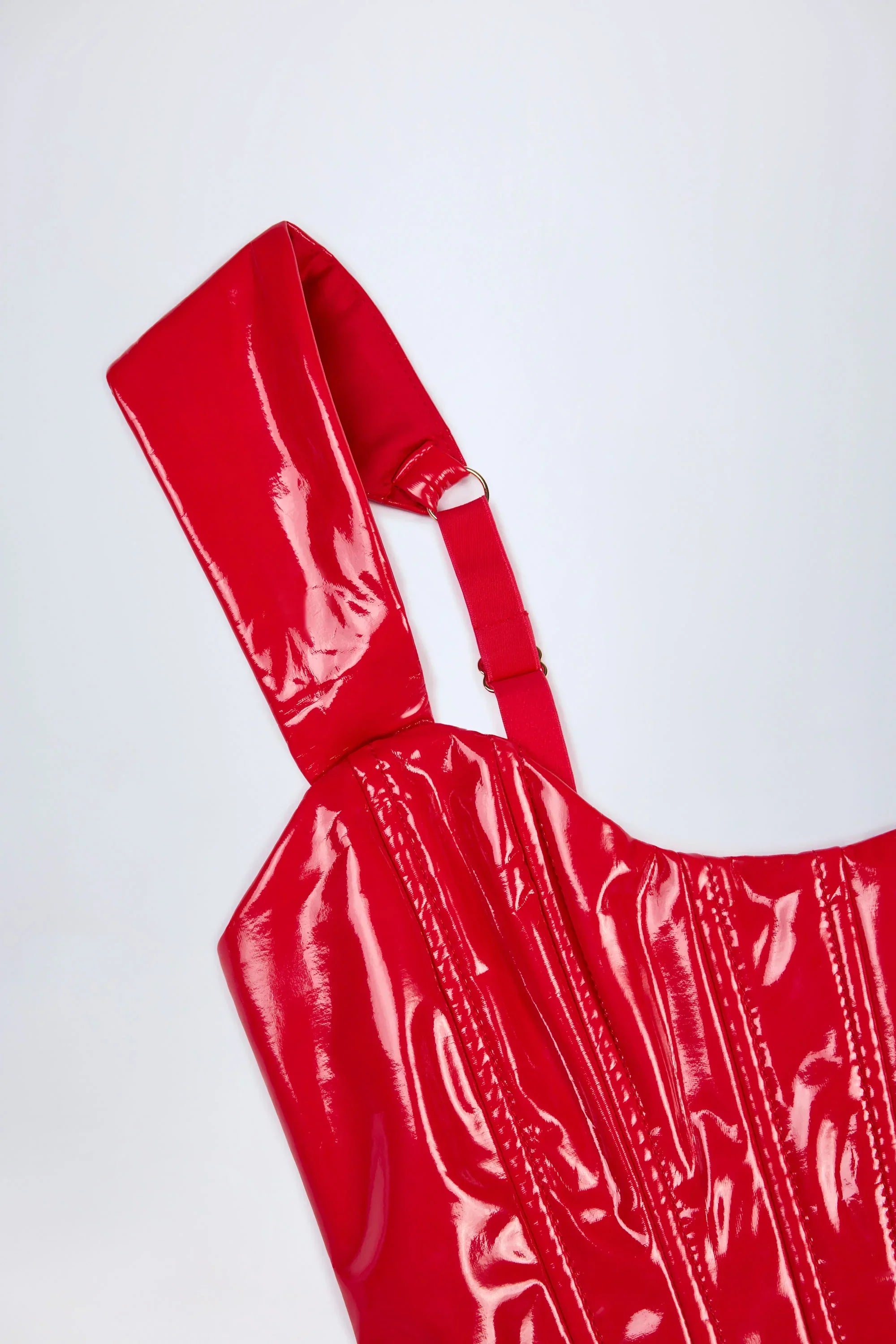 Vinyl Lace Up Corset Top in Fire Red
