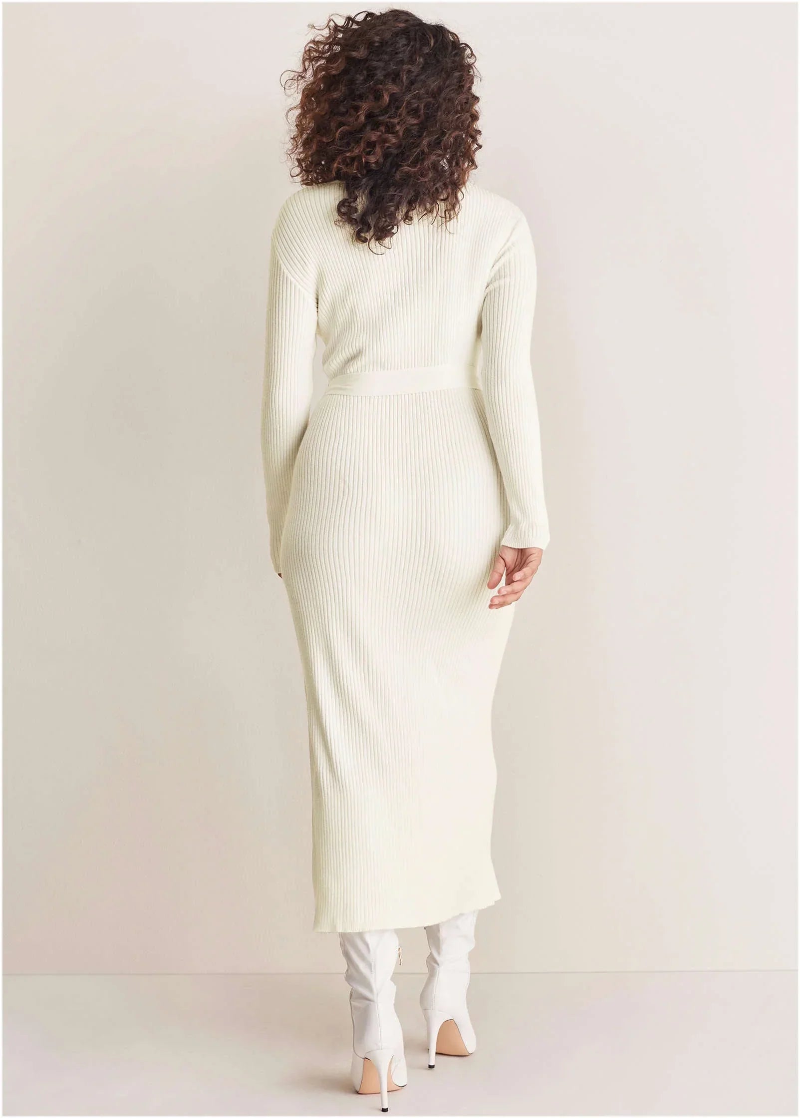 Belted Maxi Sweater Dress Off White