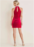 Stretch Velvet Halter Mini Haute Red