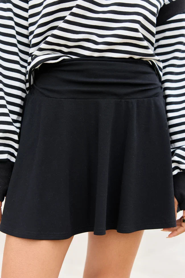Libby Black Knit Fold Over Skort