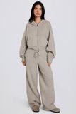 Knit Mid Rise Wide Leg Joggers in Beige