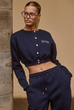 Brushed Jersey Button Up Cropped Cardigan in Classic Navy