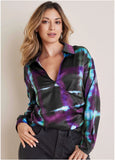 Plaid Wrap Blouse Blurred Plaid