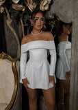 Glimmering Dream Bardot Structured Mini Dress White Sparkle