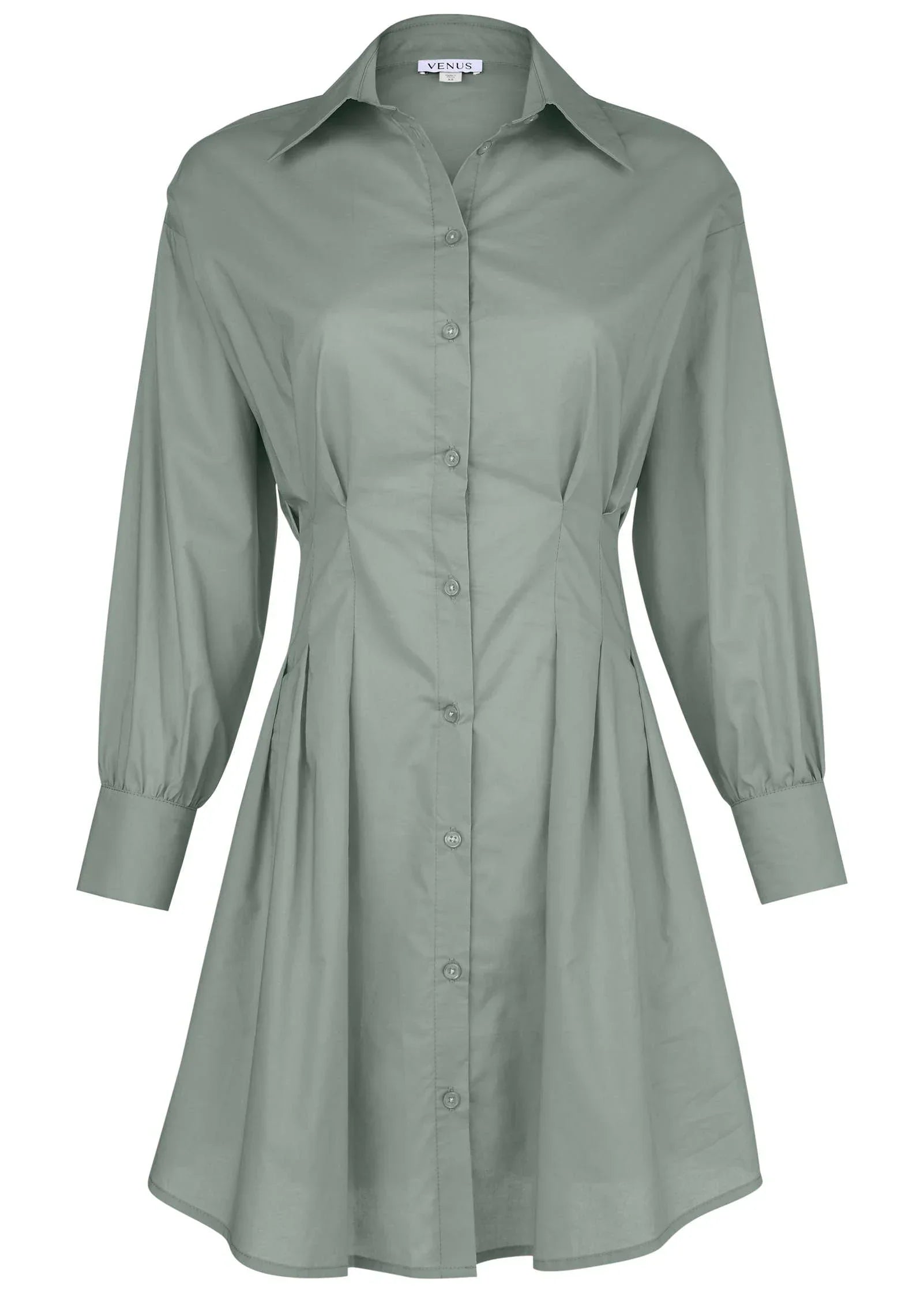 Pleated Shirt Dress Iceberg Green