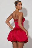 Cut Out Bubble Hem Corset Mini Dress in Red