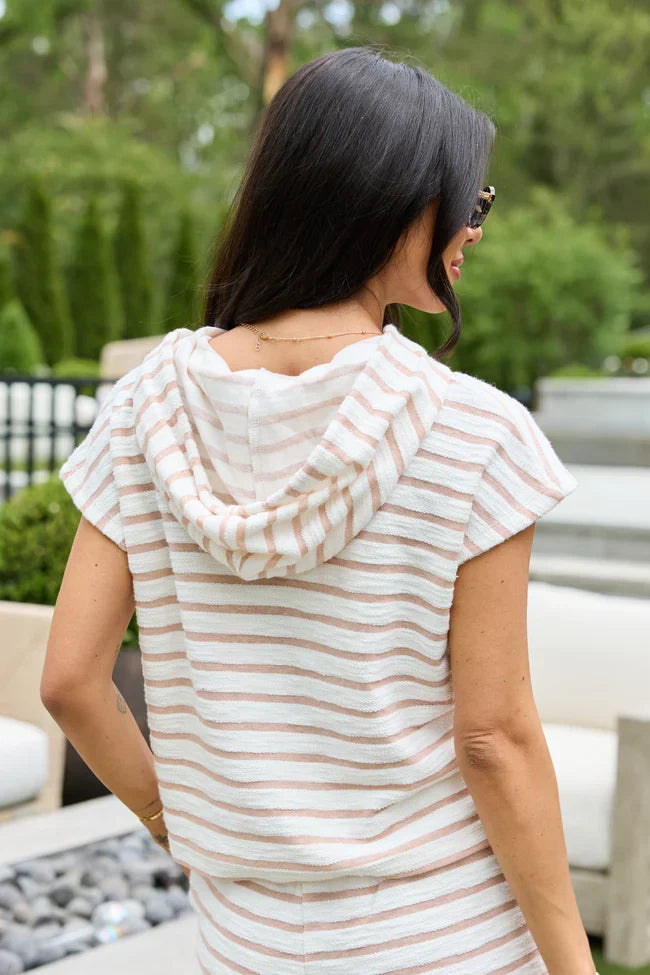 All I Need Taupe Striped Hooded Top