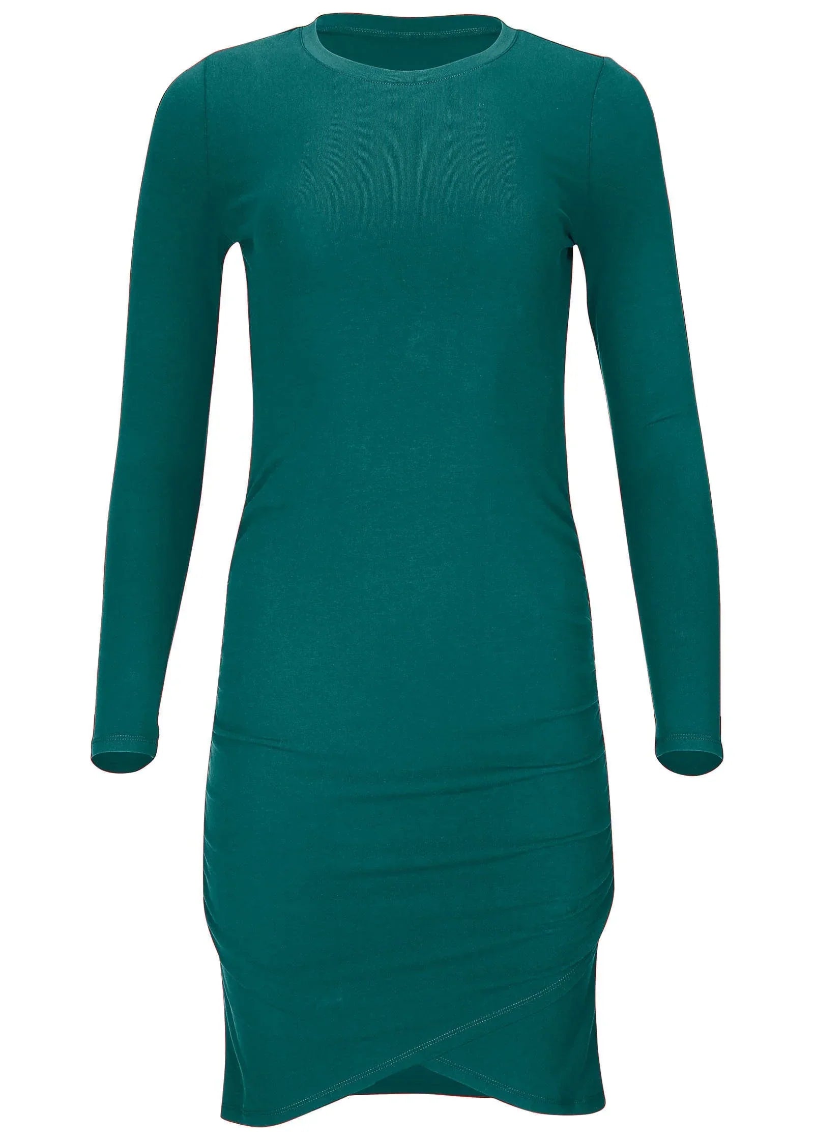 Ruched Long Sleeve Mini Teal Green