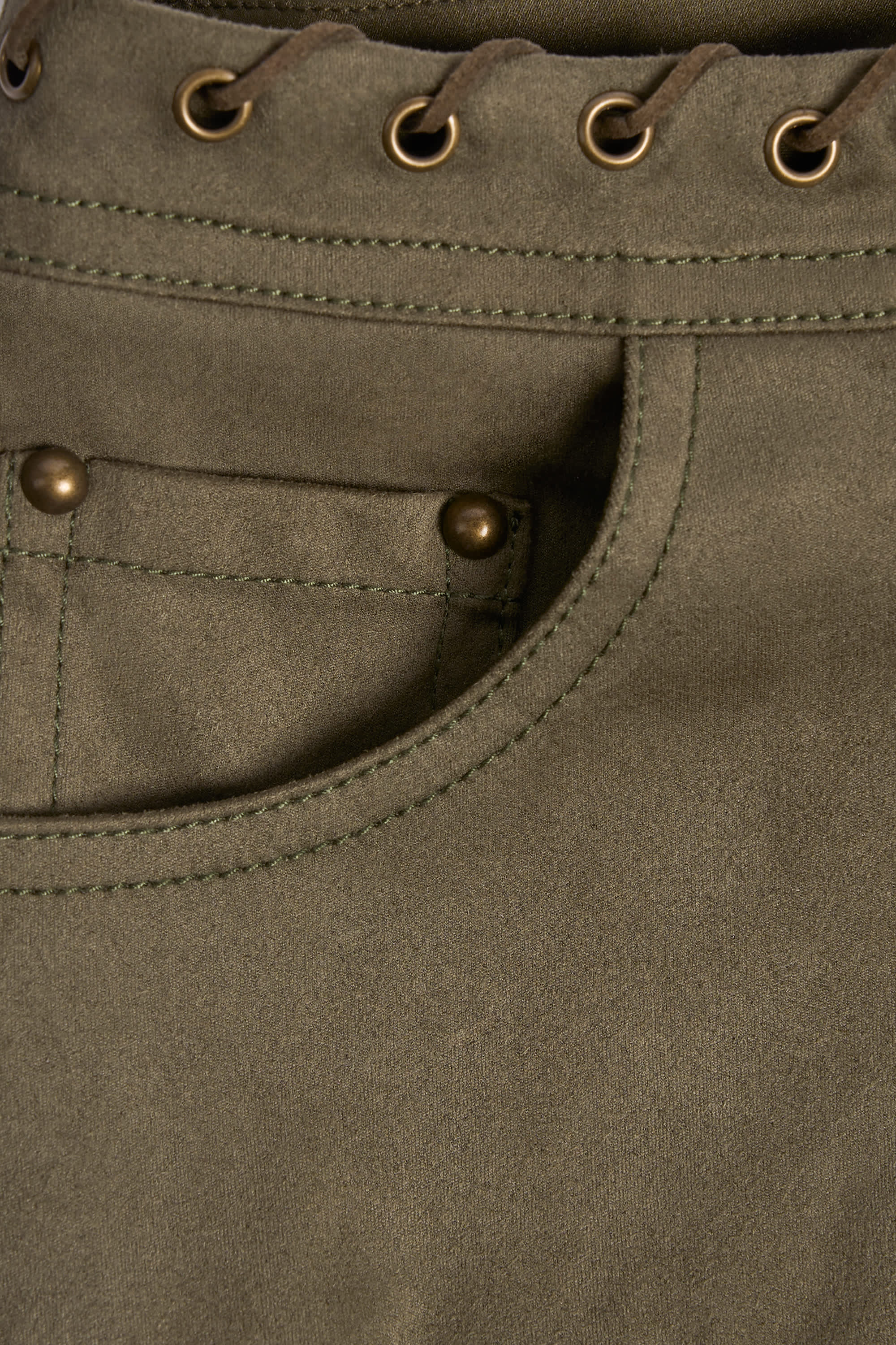 Lace Up Mid Rise Shorts in Dark Khaki